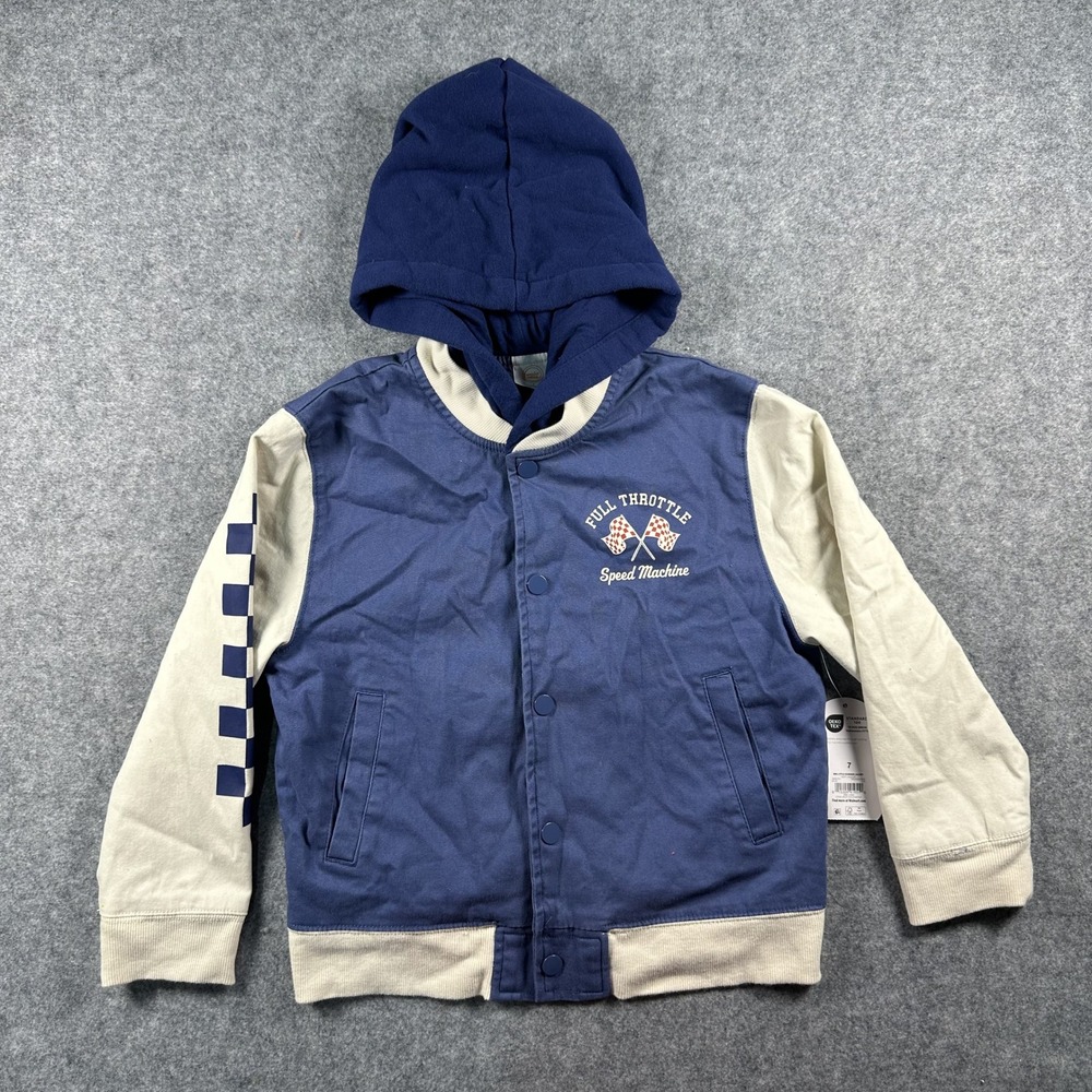 Wonder Nation Full Throttle Bomber Jacket 7 Blue White‎ Racing Hooded Cotton